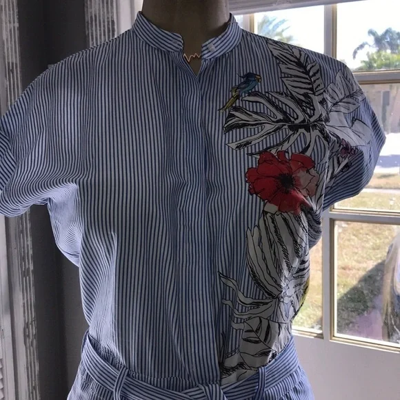 Zara Basic Floral Blue Striped Romper - Picture 6 of 10